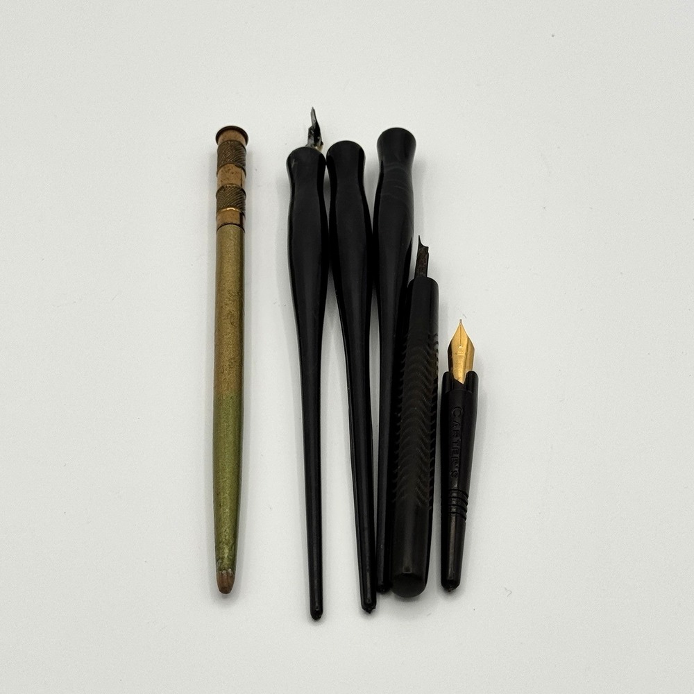 Vintage‎ Dip Pen Lot Carter's Brass Wood Plastic Calligraphy Used